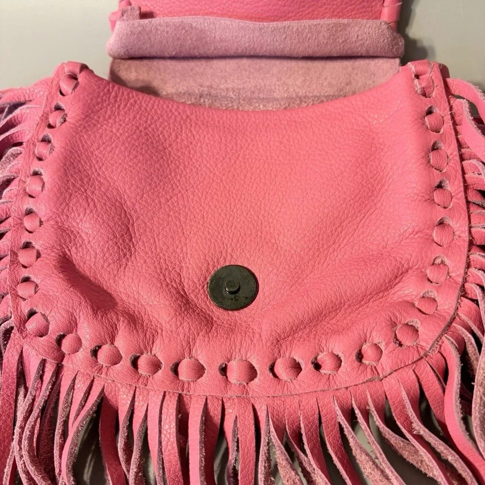 Jennifer Haley Purse Leather Fringe Shoulder Bag Pink Braided Strap Western Chic